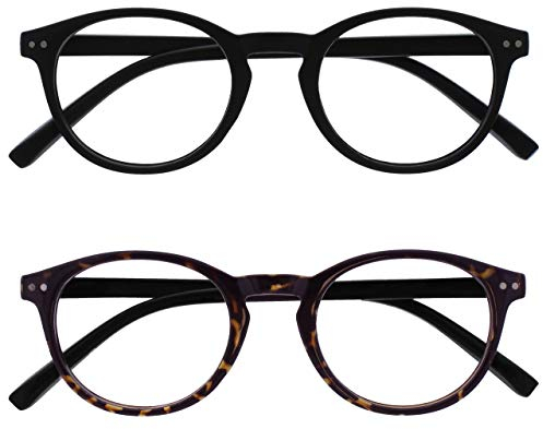 OPULIZE Zen Lesebrille 2er Pack Kleine Runde Rahmen Federscharniere Kratzfest Matt Schwarz Dunkelbraune Herren Damen RR24-12 +1.00