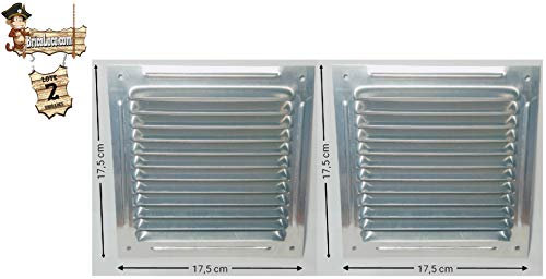 BricoLoco Lote 2 uds. Rejilla de ventilación metálica plana de aluminio natural: 15x15 – 17,5x17,5-20x20. Pared o techo. (17,5x17,5 cm)