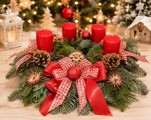 Adventskranz frisch Landhaus rot 35 cm Weihnachten Advent Gesteck Tanne Konifere