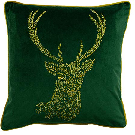 furn. Forest Fauna Stag Feather Filled Cushion, Emerald, 50 x 50cm
