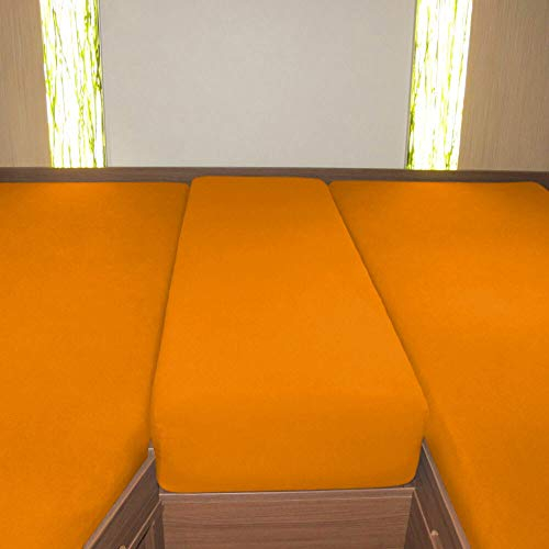 G BETTWARENSHOP – Spannbettlaken für Wohnmobile & Wohnwagen – Spannbetttuch Set 3-teilig für 2 Längsbetten + Mittelteil – Jersey Bettlaken für Heckbetten 2 Längsbetten + Mittelteil orange
