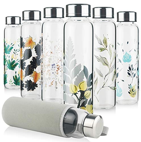 Reeho Bouteille d'eau en Verre, Gourde en Verre avec Housse en Néoprène et Bouchon en Acier Inoxydable, sans BPA, 500ml / 1000ml / 1 Litre