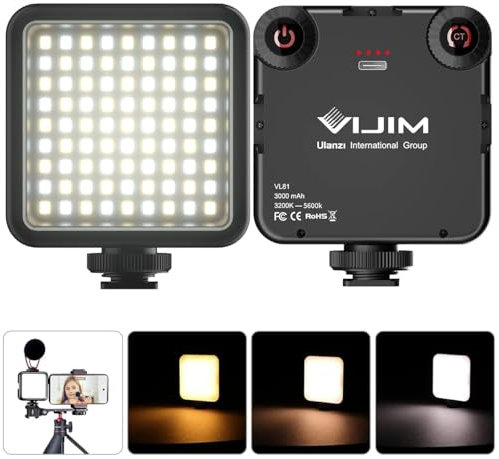 ULANZI VL81 Videoleuchte 81 LEDs Videolicht mit Cold Shoe, Foto Licht 3200K-5600K Farbtemperatur Helligkeit Einstellbar CRI 95+, 3000mAh Akku Kamera Licht für Fotografie YouTube Videoaufnahme