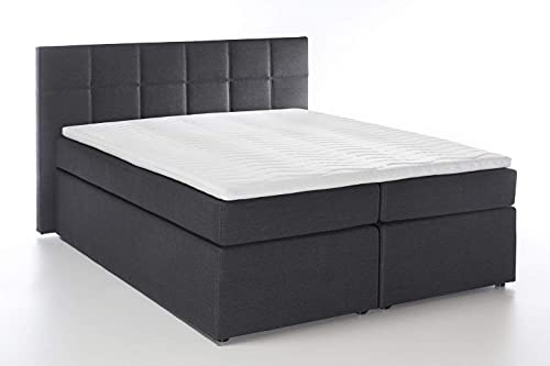 3F FURNITURE FOR FRIENDS Boxspringbett Bea 160x200 cm Anthrazit Härtegrad H3 | 7-Zonen Taschenfederkern Matratze + Visco Topper
