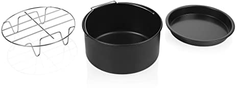 Tristar FR-6939 Set de 3 accesorios para freidoras sin aceite, apto para freidoras de capacidad de 3.2 L hasta 6 L, molde para pasteles, tartas y quiches, bandeja para pizza y parrilla
