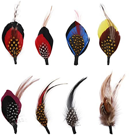 MWOOT 8 Stück Herren Hüte Deko Federn, Bunt Basteln Feier Event Hut Federn, Dekoration Bastelfedern für Fedoras Hut Verzierung, Hat Decor Feathers