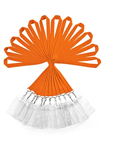12er Pack Orange Polyester Lanyards mit wasserdichten Ausweishaltern - Langlebige und Farbenfrohe Halsbänder für Ausweiskarten, Schlüssel und mehr