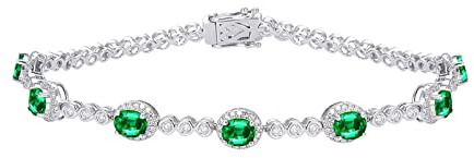 Beydodo Armband Weißgold 750 für Damen, Tennisarmband mit 2.8ct Oval Smaragd Partnerarmband Armband Diamant 18CM für Charms