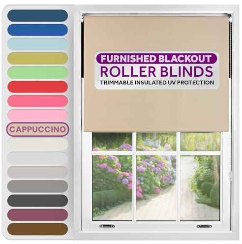 FURNISHED Roller Blinds Window Blackout, Cappuccino, 115cm Wide x 165cm Long