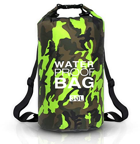 JSRHEEM wasserdichte Tasche, Dry Bag 10L 20L 30L Wasserdichter Beutel mit Verstellbarer Schultergurt Schwimmen, Rafting, Camping, Angeln, Bootfahren, Wandern, Kajakfahren Tarngrün 30L