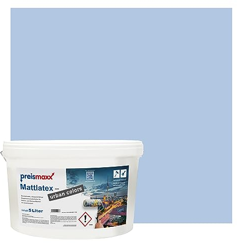 Preismaxx Mattlatex Farbe für Innen urban colors, bunte Wandfarbe Latexfarbe matt, blau, denim 5L