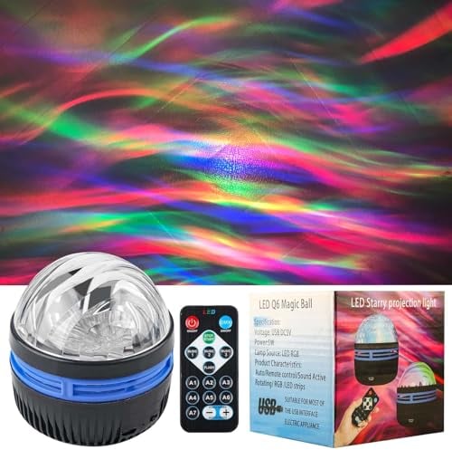 Mini Palla da Discoteca Luce per Feste Proiettore Luci Discoteca Musica Attivata Lampada Led Aurora Boreale per Bambini, Arcobaleno Aurora Borealis Ripple Proiettore Soffitto Discoteca Palla Rotante