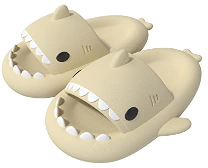 ChayChax Coppia Ciabatte Squalo Estive Open Toe Donna Uomo Bambini, da Doccia con Simpatico Cartone Animato, Sandali Antiscivolo Morbidi ,Beige,36/37 EU