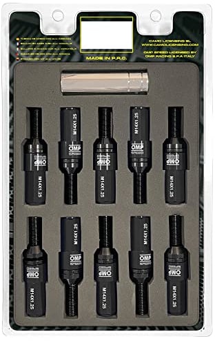 Omp SPEED Set 20 Radschrauben schwarz mit metrischer M14X1.25 Schlüssel 17-19 lang Gewinde 28 mm mit schwarzem Aluminium 7075 + DIN 12.9