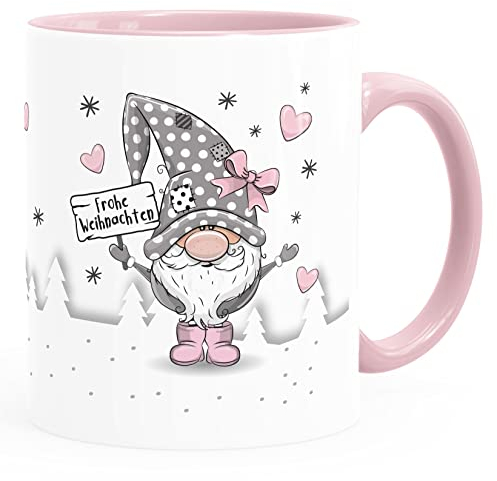SpecialMe® Kaffee-Tasse Frohe Weihnachten Wichtel Zwerg Gnom Weihnachtsmotiv persönliche Geschenke weiss-innen-rosa standard