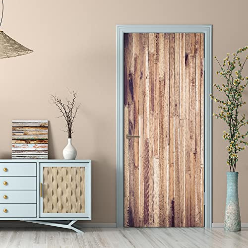 PLEETS Sticker Porte Poster porte en bois grain de bois Papier Peint Trompe l'oeil Pour Salon Chambre Décoration De La Maison Stickers Muraux Imperméable Stickers Amovibles 83 x 204cm