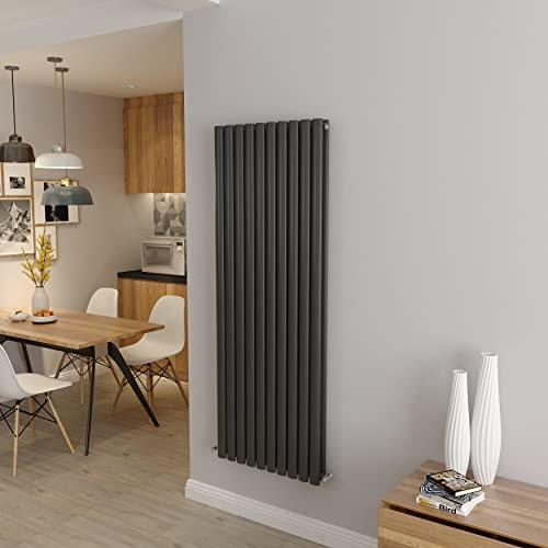 Anthracite Vertical Radiator Oval Double Panel Designer Tall Radiators 1600x590mm Central Heating Radiators
