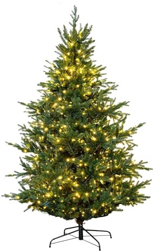 Christmas Tree World | 5ft Artificial Pre-lit Ultra Mountain Pine | Natural and Realistic Look with Bushy and Luxury Quality PVC Tips | Easy to Assemble and Take Down | 95cm Diameter