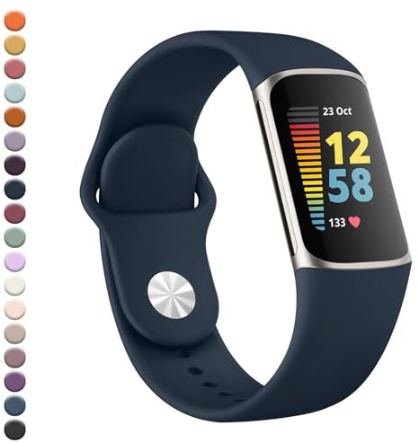 YLK Bracelet pour Fitbit Charge 5/6 - Bracelet de Montre Sport en Silicone Amélioré, Réglable, pour Femme et Homme