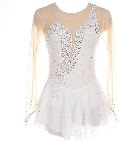 CuLtp Vestito da Pattinaggio Artistico, Girocollo Vuoto Giunzione Body Ginnastica Artistica Danza, Vestito da Balletto Danza Tuta da Ballo da Competizione A Maniche Lunghe
