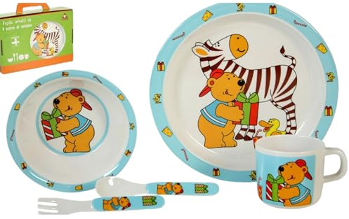 Geschirr mit Bären und Zebra tiefe Platte. glatt. Tasse und Besteck Teller: 22 cm
