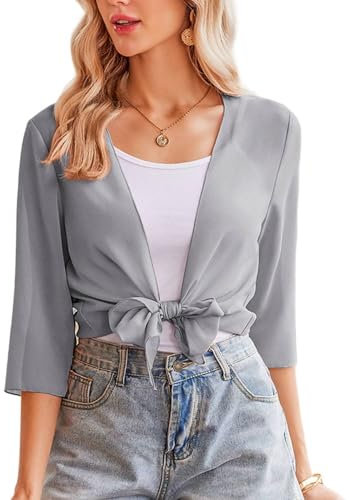 Zeagoo Coprispalle Donna Elegante Bolero Chiffon Cardigan Maniche 3/4 Corto Leggero Bolero Corto Trasparente per Matrimonio Giacca Leggero Primavera Estivo