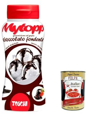 3x Toschi Topping Squeeze Cioccolato fondente, dunkle Schokolade Topping Sauce für Kaffee, Cocktails, Eisbecher, Porridge, Pfannkuchen und Gebäck 200gr + Italian Gourmet polpa 400g