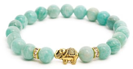 BERGERLIN Amazonit Armband mit echten Naturstein Perlen und Elefant