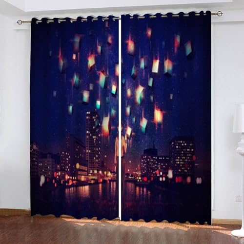 MEVASA Gardinen Anime Verdunklungsvorhänge Wohnzimmer Schlafzimmer Kinderzimmer Mädchen Jungen 3D Polyester Comic-Muster Vorhänge Ösen 150 x 166 BxH