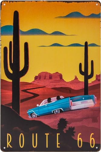 Targa in metallo vintage con souvenir da viaggio, vacanze, avventura, vacanze, 30 x 20 cm (Route 66, USA)