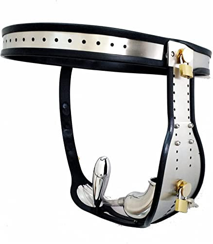 HeYie Männliche Edelstahl Silikon Keuschheit Gürtel Käfig mit Abnehmbarer Analplug und Blasenkatheter Fetisch Bondage Penis Schloss Herren Unterhosen Slave Keuschheit Gürtel Käfig (Color : Silver SIL