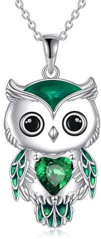 Vadmans Eule Kette Schmuck Geschenke für Damen Sterling Silber Eule Anhänger Halskette Mai Geburtsstein Zirkonia Weihnachts Schmuck für Mädchen (05-Mai)