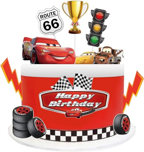 Happy Birthday Kuchen Deko,Dekoration Kuchen,Spielzeug Auto Set,Geburtstag Tortendeko Cars,Tortendeko Auto,Tortendeko Kindergeburtstag (Rot)