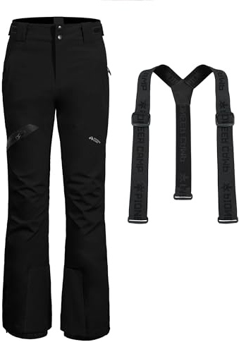 Pioneer Camp Skihose Damen Schneehose abnehmbaren Hosenträgern Wasserdicht Winddichte Verschweißte Nähte Schneefang Snowboardhose Softshellhose Outdoorhose Funktionshose Schwarz XL