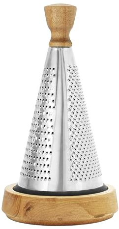 Yiyifor Râpe de Cuisine en Inox de Qualité Supérieure - Avec Bol en Bois et Fonction Antidérapante - Style Vintage Conique pour Fromage Parmesan, Légumes, Fruits