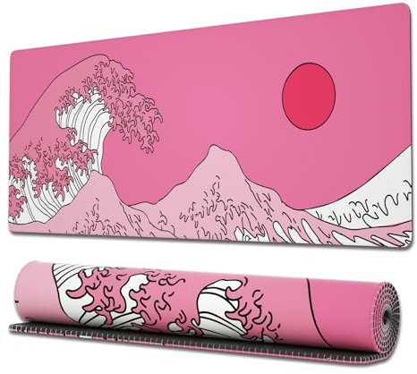 Ovenbird Grand tapis de souris pour ordinateur de jeu, rose pour bureau, sous-main de bureau motif dessin animé japonais Grande vague pour clavier et souris, rose, 80 x 30 x 0,3 cm