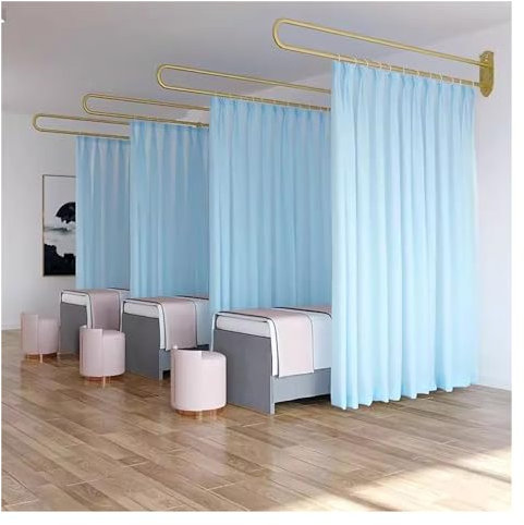 Kommerzieller Sichtschutz-Trennvorhang mit U-förmiger Schiene, hängender Trennvorhang für Umkleidekabinen/Schönheitssalons/Schlafzimmer, 4-teiliges Gardinenstangen-Set (Farbe: Blau, Größe: 4