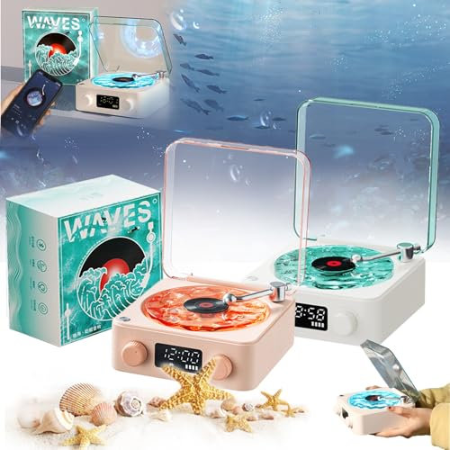 NNBWLMAEE Aquavinyl Waves Mini Speaker, Aqua Vinyl Speaker, Waves Vintage Vinyl Record Player, 3 Colors Available, 4 Modes With Adjustable Ambient Lighting (2PCS-3)