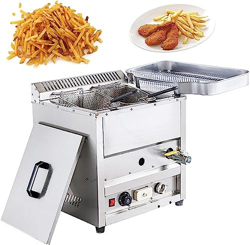 Commercial Gas Deep Fryer, Countertop Propane Gas Fryer, Freestanding Temperature Control, Gas Deep Fat Fryer Stainless Steel Tanks Basket Tabletop, Large Capacity Tank Deep Fryer (Color : Style1)