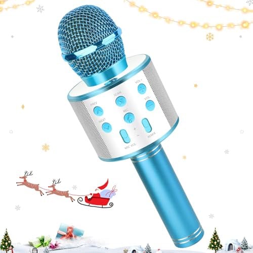 Micro Karaoke Enfant,Micro Enfant pour Chanter,Microphone Bluetooth Karaoké sans Fil, A Partir de 5 6 7 8 9 10 11 12 Enfant Anniversaire Cadeaux