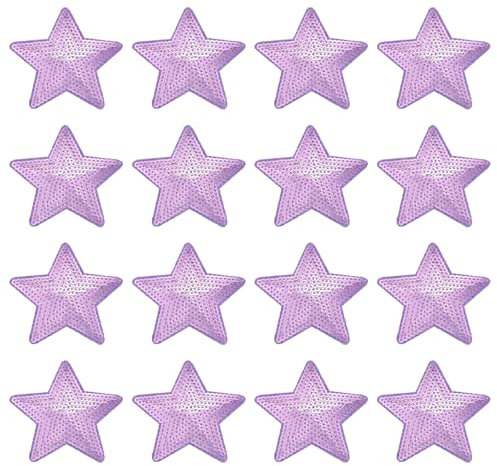 sourcing map 16 Pieces Large Iron on Patches Star Sequin Iron on Applique Embroidered Patches Purple Bling Appliques for Clothes DIY Crafts Bag Pants