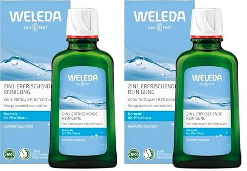 WELEDA Bio 2in1 Erfrischende Reinigung, Naturkosmetik Gesichtswasser und Make-up Entferner zur porentiefen Reinigung und Pflege von Gesicht, Haut und Hals (1 x 100 ml) (Packung mit 2)