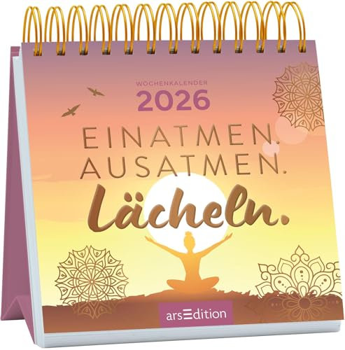 Mini-Wochenkalender Einatmen. Ausatmen. Lächeln. 2026: Kleiner Tischkalender für mehr Entschleunigung und Freude