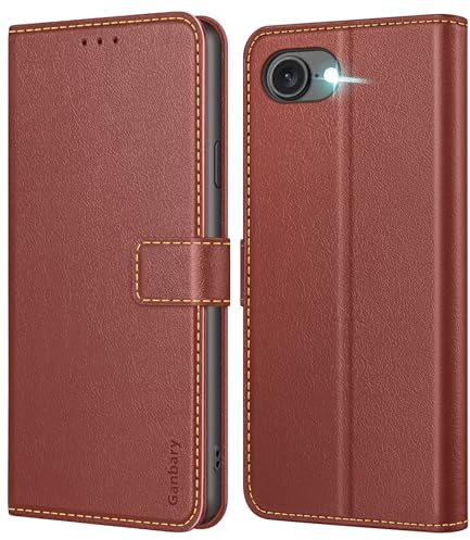 Ganbary Handyhülle für iPhone 16e / iPhone 17e Hülle, Premium Leder Klapphülle [Kartenschlitzen] [Magnetverschluss] [Standfunktion] kompatibel mit iPhone 16e 2025 Schutzhülle, Braun