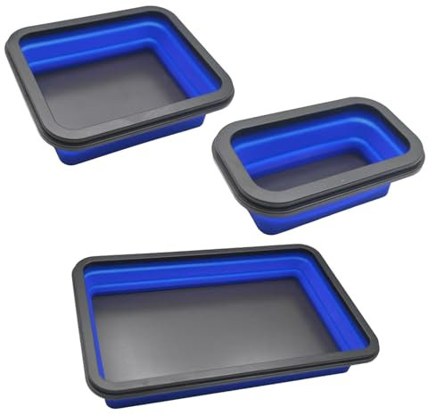 3 Stück Magnet-Haftschalen-Satz Set, Silikon Magnetschale Faltbares Tablett, Werkstatt Zubehör, für Kleine Bolzen Schrauben Muttern, Unterlegscheiben (Blau) (Blau)