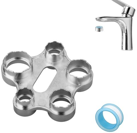 Aerator Mounting Spanner, 10-in-1 M16 / M18 / M20 / M22 / M24 / M28 Aerator Service Spanner, Replacement Tap Strainer Tool, with 1 Roll PTFE Plumber Tape