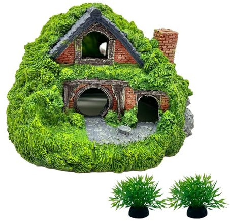 Guangyu Aquarium Dekoration, Hobbit-Haus, Betta-Versteck Höhle, Reptilienversteck mit Hohlloch für Aquarien,Hüttenornamente, Aquarium Höhle, Steingarten, Pflanzen, Aquarien Zubehör