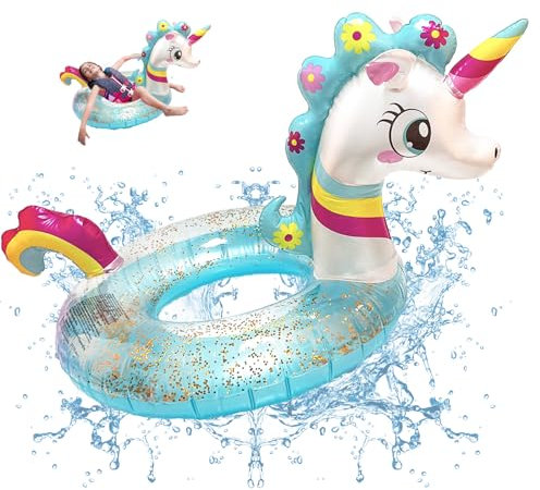 Bouée Licorne Adulte Enfant, Darryy Bouee Gonflable Piscine Ado, Anneau de Natation Licorne, Bouee Paillettes, Eté, Plage, Fête de La Natation (Vert, 70)