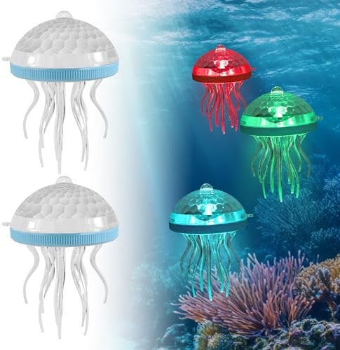 Solar Poolbeleuchtung Schwimmende - 7 RGB Farbwechsel LED Pool Licht | Jellyfish Solarlampe für Gartenpool, Teich und Außendekoration - Wasserdicht IP68 & Automatische Dämmerungserkennung (2 Stück)