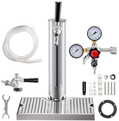 NJDQFA Kegerator Tower Kit, Stainless Steel Beertaps Conversion Kit, with Dual Gauge Regulator and Coupler, for Bar, Home Party,[A] Single tap beer tower set